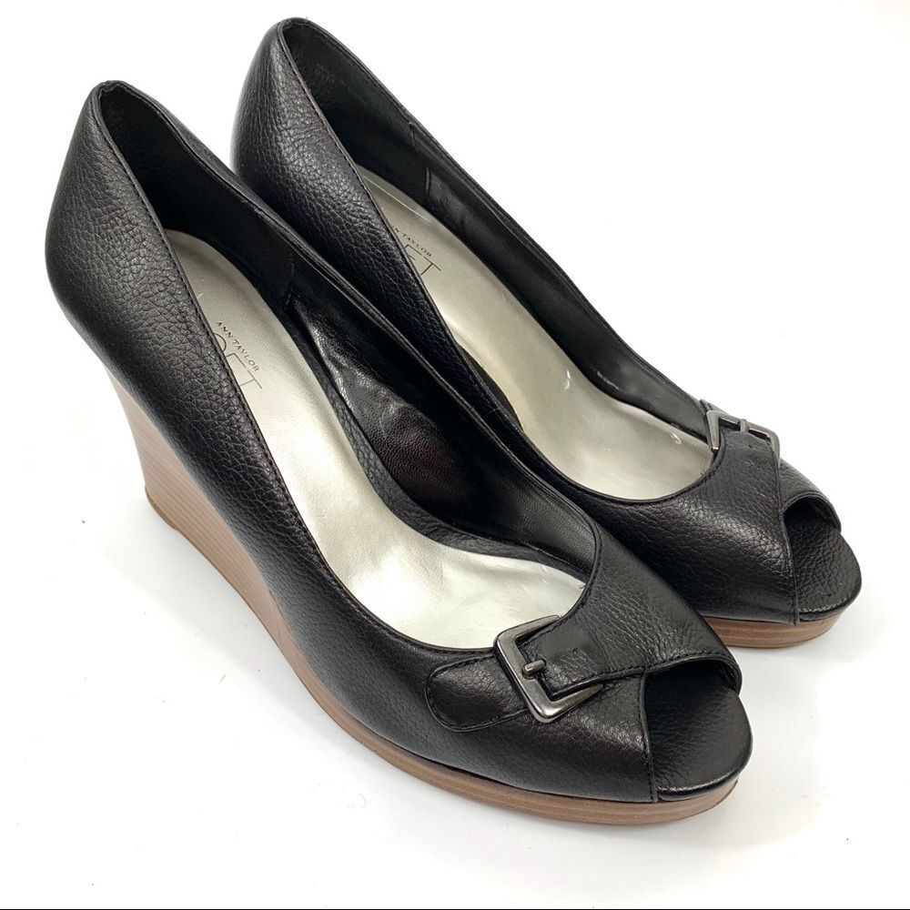 Loft Black Open Toe Wedge Shoes‎ Heels